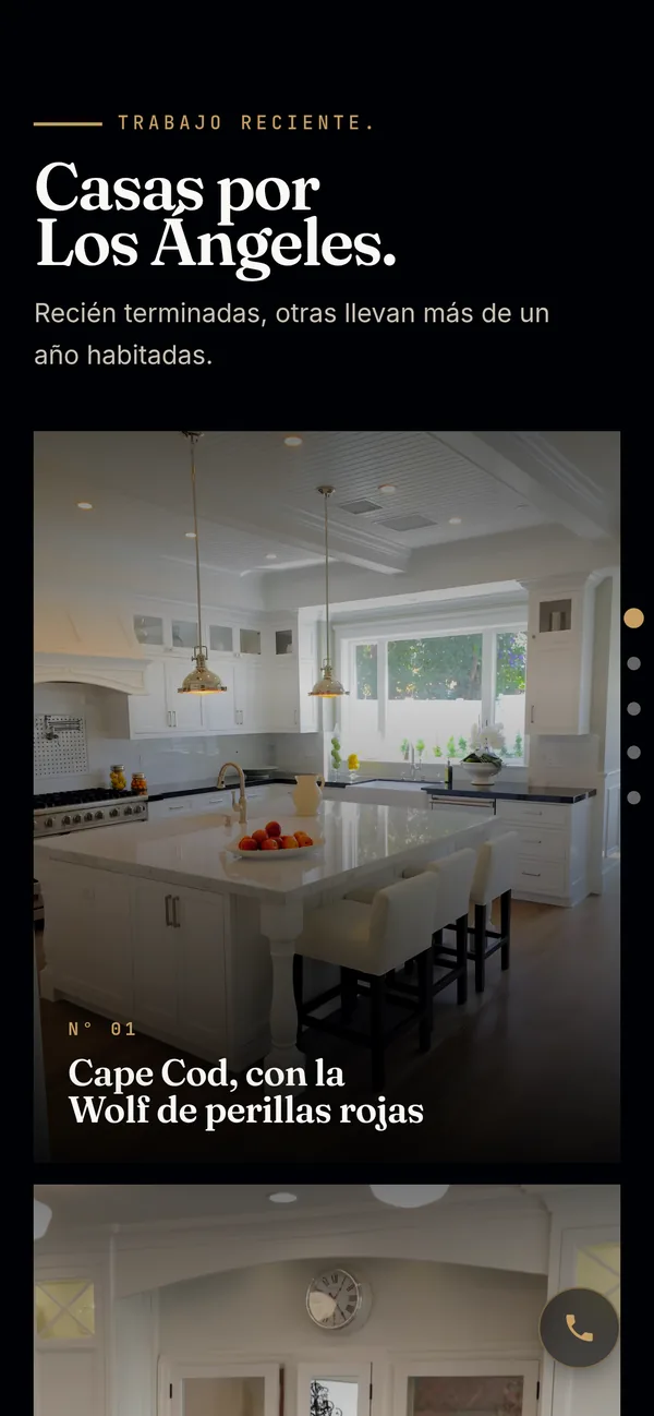 Sus obras en un celular: «Casas por Los Ángeles» y la primera, «Cape Cod, con la Wolf de perillas rojas».